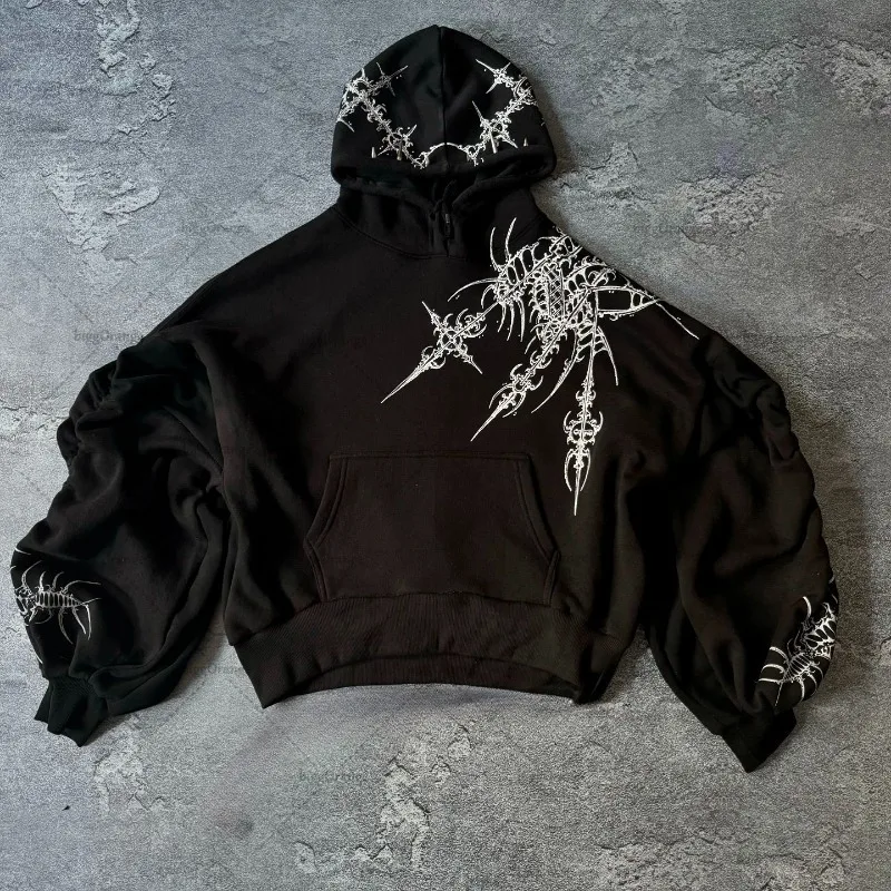 Masculino americano rua hip-hop casual oversized topo y2k retro impressão única moda versátil oversized hoodie