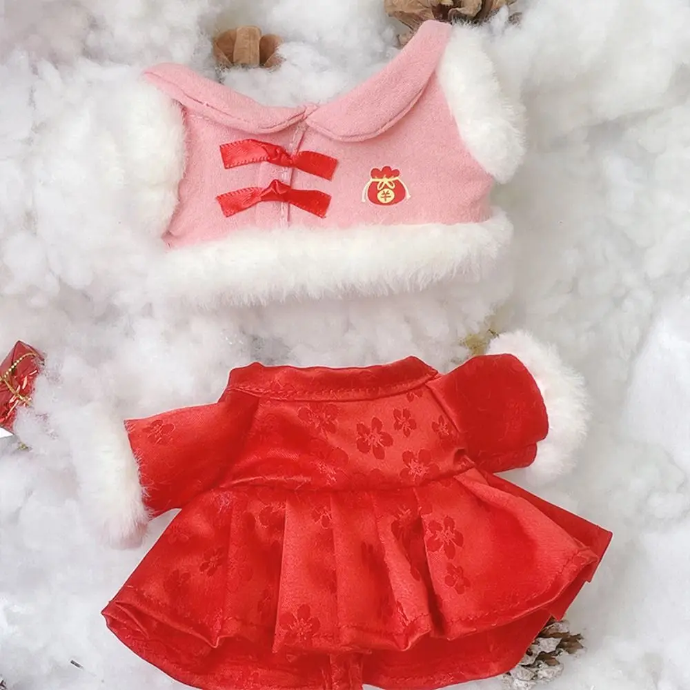 20CM Doll Plush Cloak Red&white Rabbit Ear Poncho Doll New Year's Clothing Chinese Style Doll Accessories Mini Clothes
