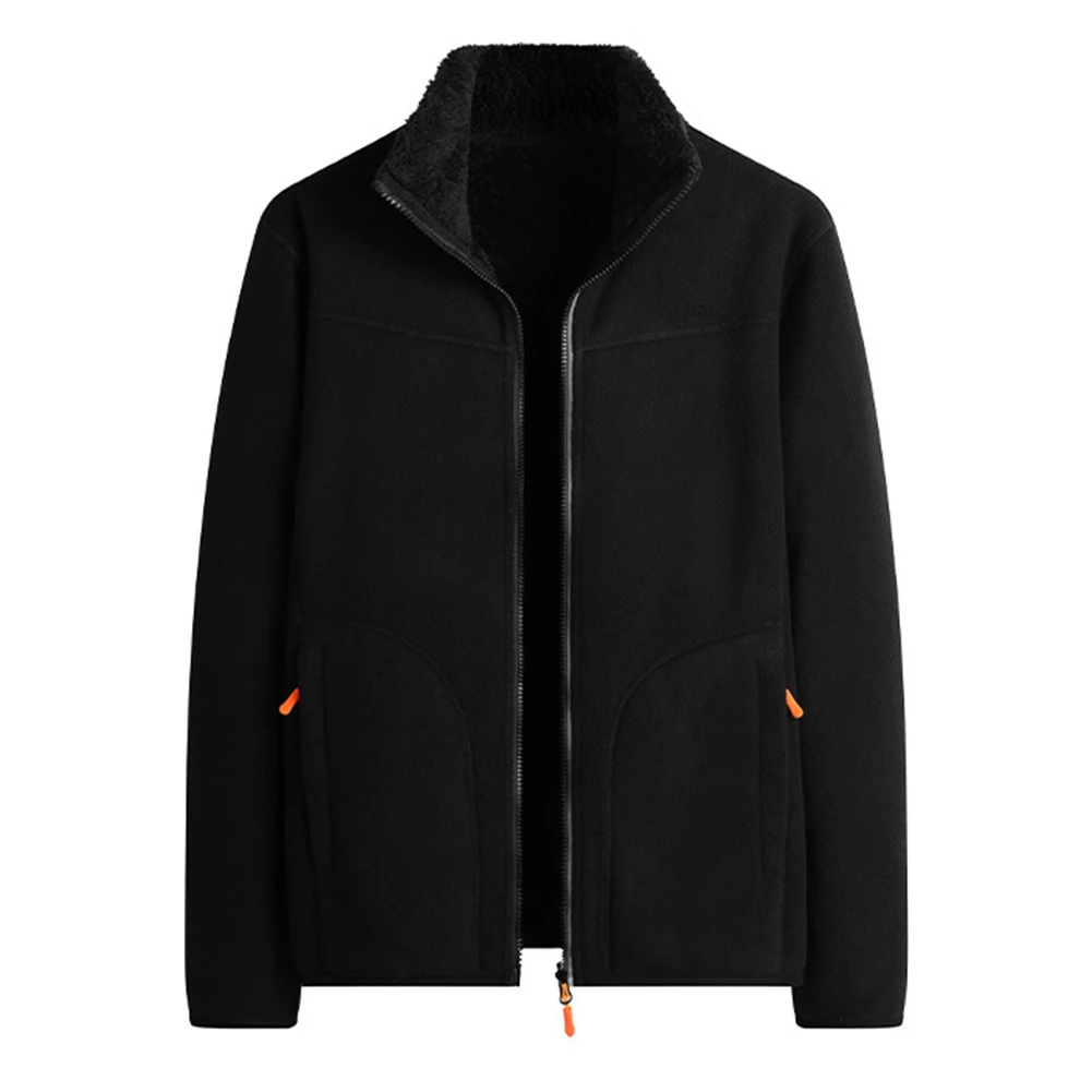 For Cold Weather Protection Men Reversible Jacket Solid Color Outerwear Long Sleeve Design Stand Collar Neckline