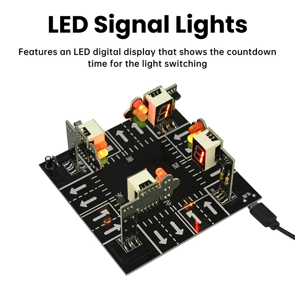 DC 5V LED Traffic Light DIY Kit Digital Welding Practice Parts Micro USB Powered for Educational DIY Electronics Projects
