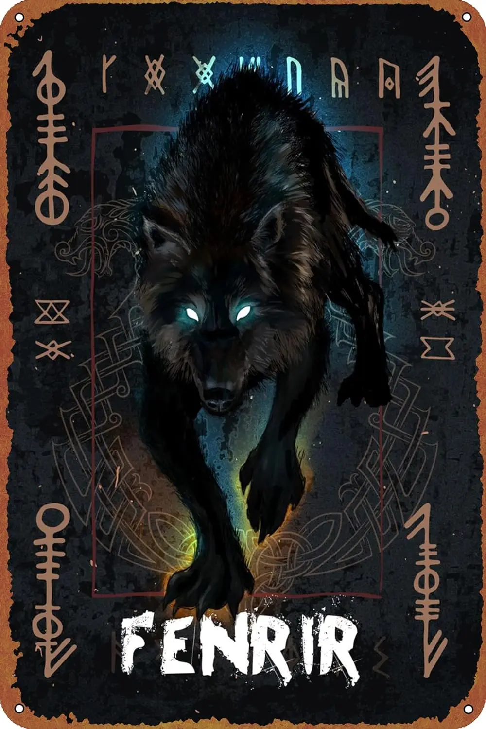 Fenrir the Norse Wolf Poster Vintage Tin Sign Unique Metal Wall Decor for Home, Bar, Diner, Pub, 8 x 12 Inches,Fun Kitchen  sign