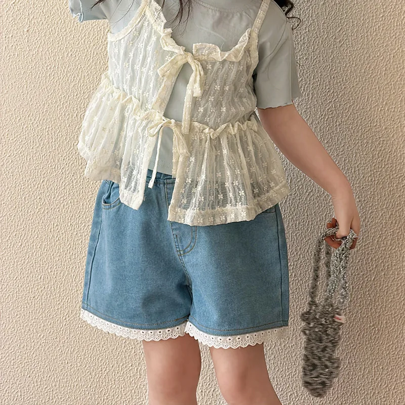 2026 Summer Girls' Korean Version Thin Denim Shorts Versatile Casual Pants for Wearing Outside