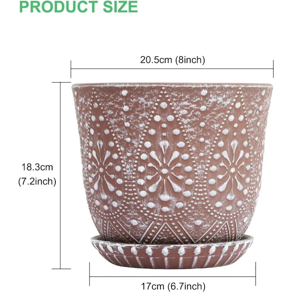 

8-дюймовый керамический горшок для растений с дренажными отверстиями и блюдцами, большой комнатный цветочный горшок для декора домашнего сада