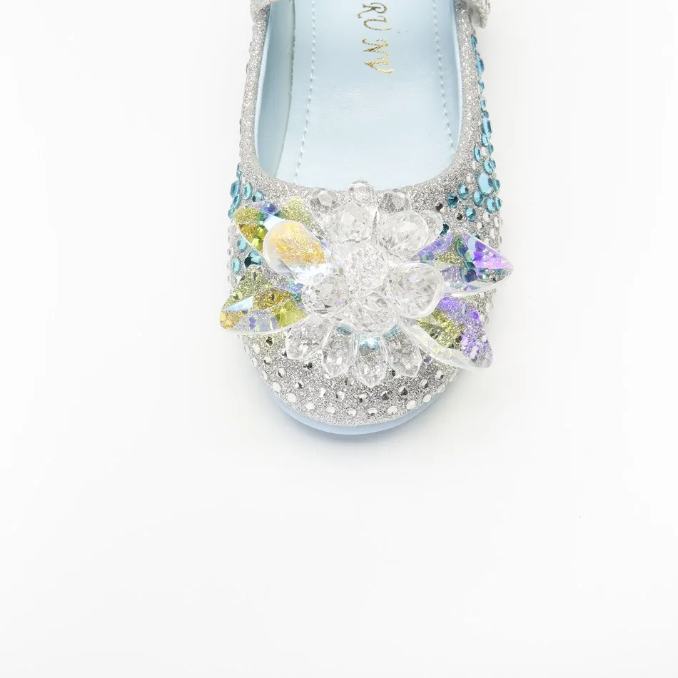 Girl Fashion Princess Shoes Children Autumn Sequined Blue Silver Rhinestone Crystal Shoes Baby Girl Shoes 4-16 Years