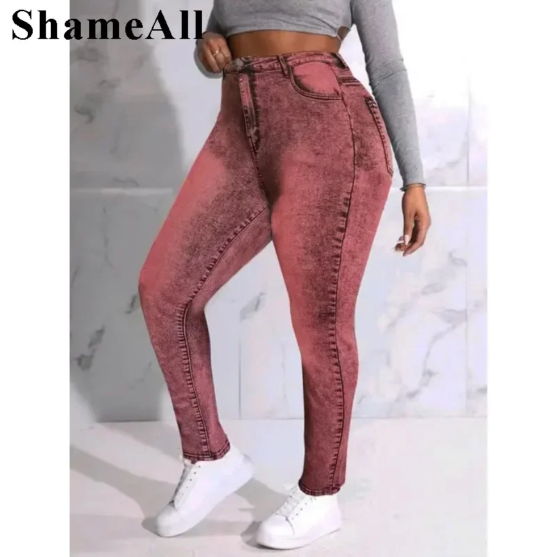 Plus Size Stretchy Skinny Pink Jeans 5xl Sexy Party Club Slim Fit Gele Potlood Jeans