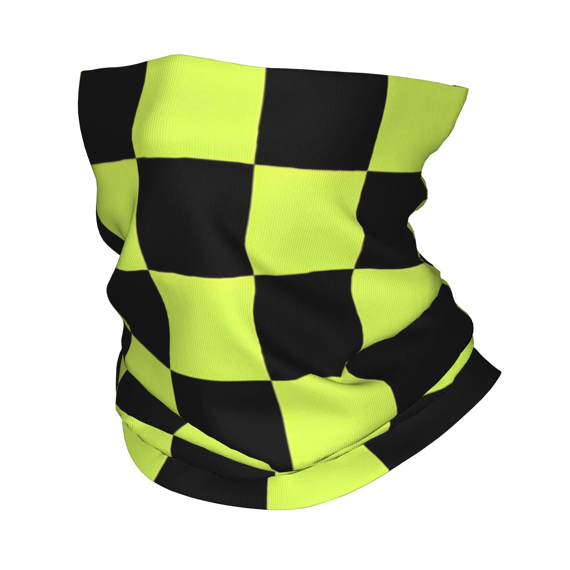 Custom Checker Bandana Neck Warmer Women Men Winter Hiking Ski Scarf Gaiter Fluorescent Yellow And Black Face Cover