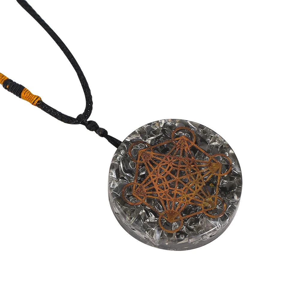 Orgonit-Anhänger-Halsketten, Metatron-Würfel, Obsidian, zerkleinerter Stein, Energie, Heilung, Pendel, Halsband, Meditation, Schmuck, Geschenke – Detail 6