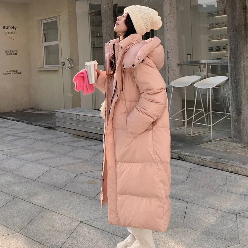 Autumn Winter Jackets Thick Warm Long Cotton Padded Jacket Hooded Stand Collar Loose Women Parkas Elegant Commute Down Coats