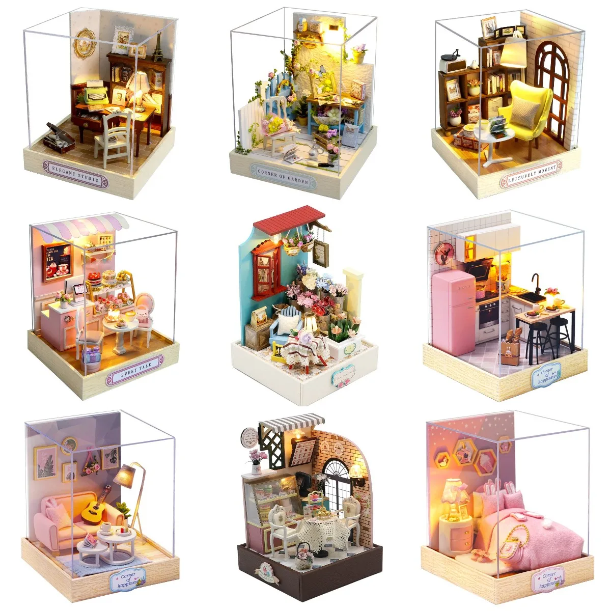 

DIY Wooden Mini Casa Doll Houses Miniature Building Kits Dessert Shop Flower Villa Dollhouse with Furniture Toy for Adults Gifts