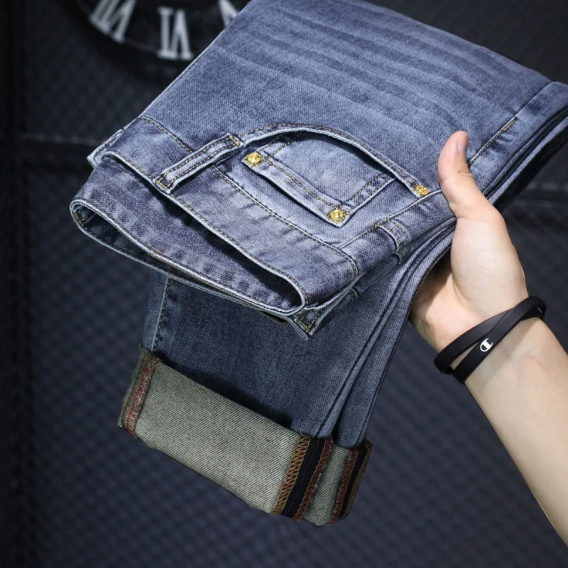 High-End Summer Thin Jeans Men's Blue Slim Fit Ankle-Tied Trendy All-MatchingJSimple and Stylish Casual Long Pants