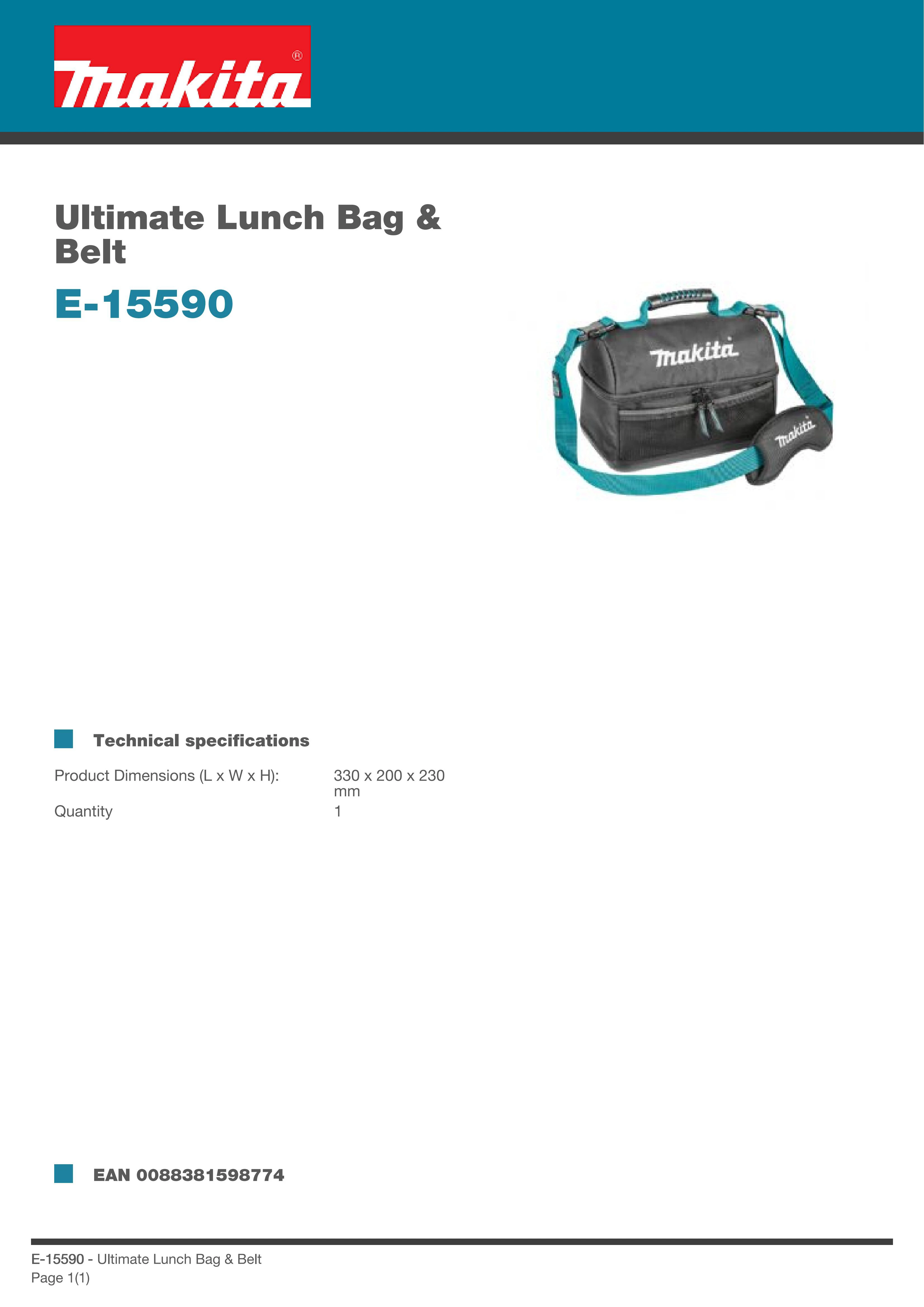 Makita E-15590 Ultimate Lunch Bag & Belt Power Tool Accessories