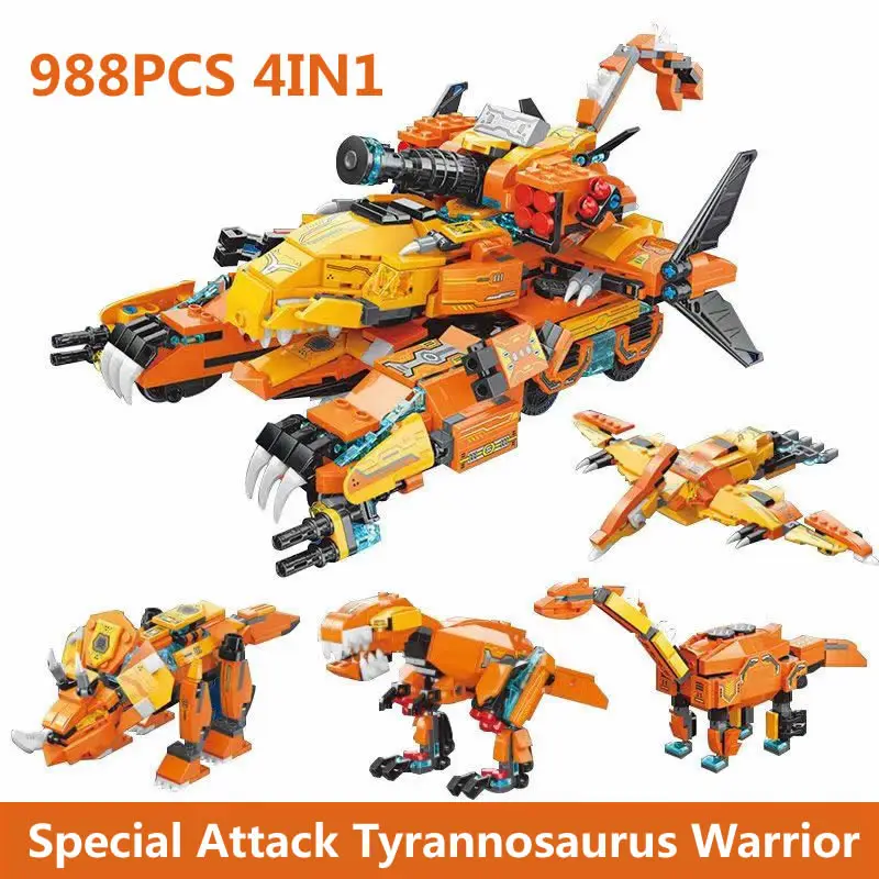 4IN1 QMAN 41311 Special Attack Tyrannosaurus Warrior  Building Blocks Kit Brick Model Kids Toys  Direct deformable body  988PCS