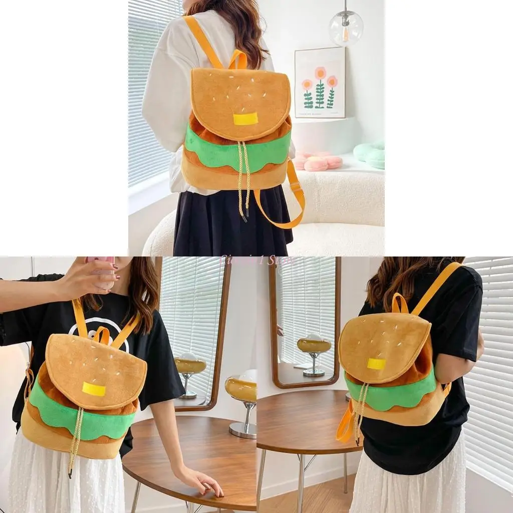 

Y1UB Large Capacity Plush Backpack Lovely Cartoon Hamburger Backpack for Students