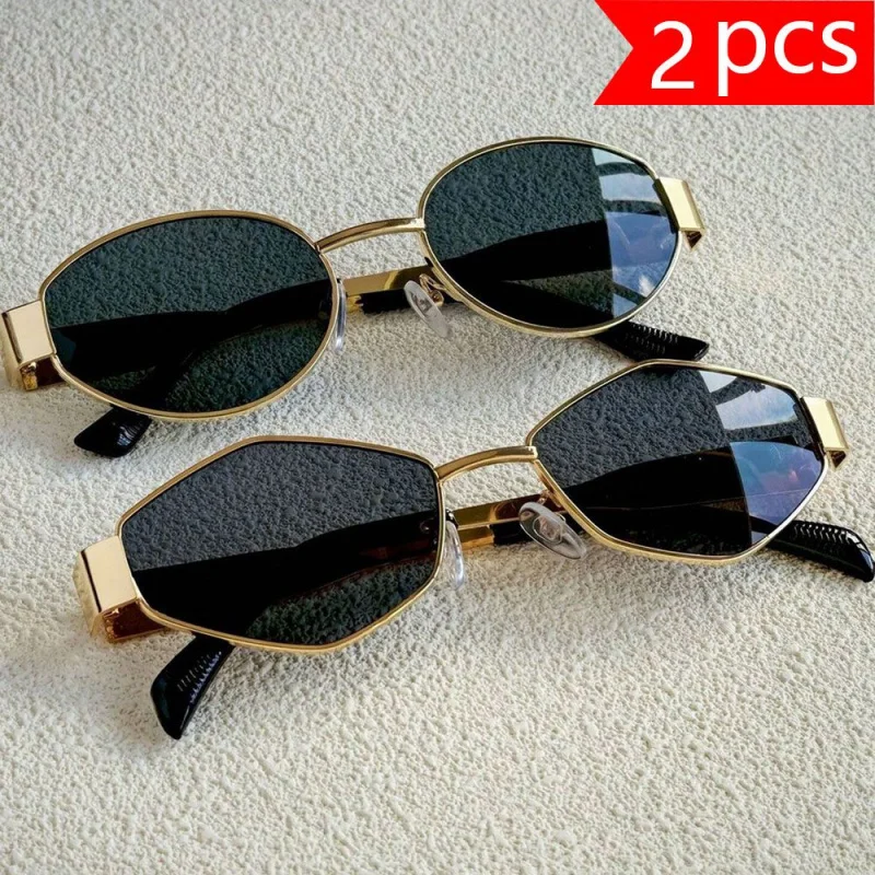 2 pcs, fashionable vintage glasses, discount combination set, polygon frame glasses, trendy glasses, handsome and strong glasse