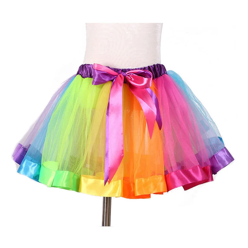 Moda bambini minigonne in rete Tutu gonna in Tulle ragazze principessa arcobaleno danza balletto festa di carnevale Pettiskirt Costume Cosplay