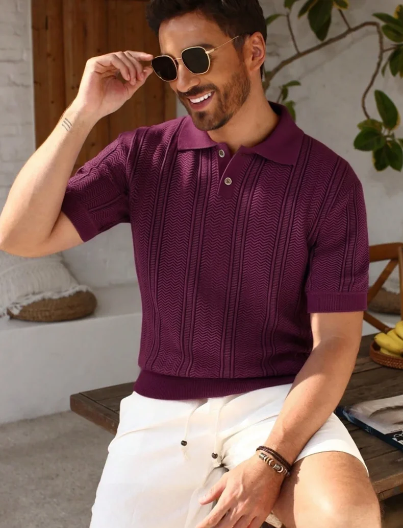 US Size Mens Knit Shirts Casual Stretch Golf Shirts Short Sleeve Polo Shirt Men's Summer Old Money Knit Top