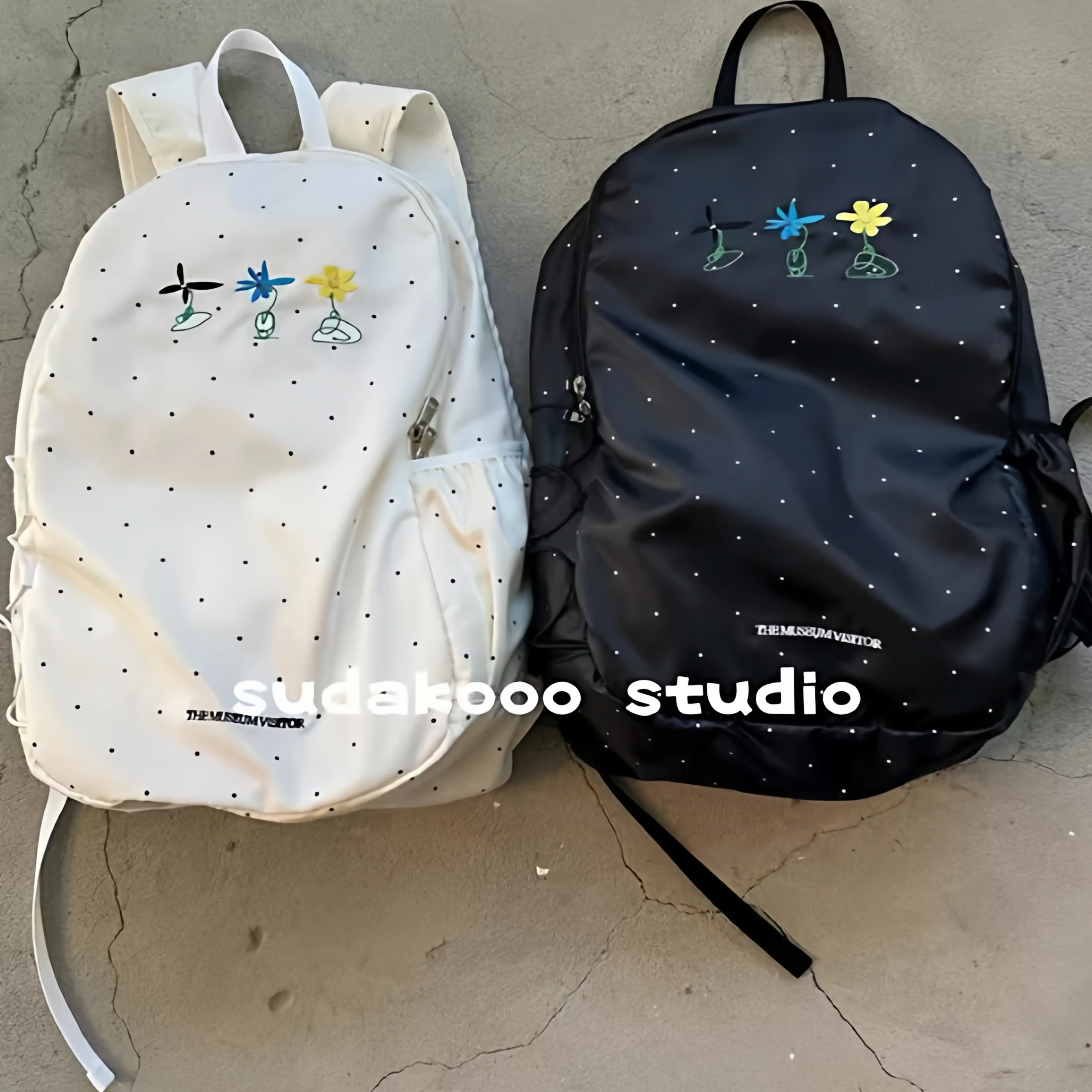 Versatile Polka Dot Shoulder Bag Bookbag Cute Winter Commuter Style Medium Waterproof Nylon  Unisex Youth Backpack