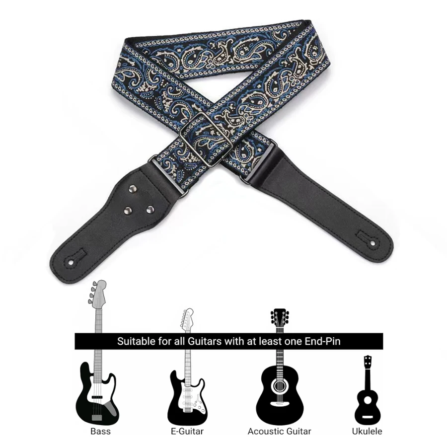 Guitar Strap for Acoustic Electric Bass Guitars Ukuleles Jacquard Weave Embroidered Adjustable with Lock Pick Button Neck Strap