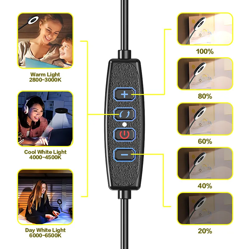 4.5 Inch Magnifying Glass Clip Light Eyebrow Manicure 5 Times Magnifying Care Filling Light Student Reading Eye Protection
