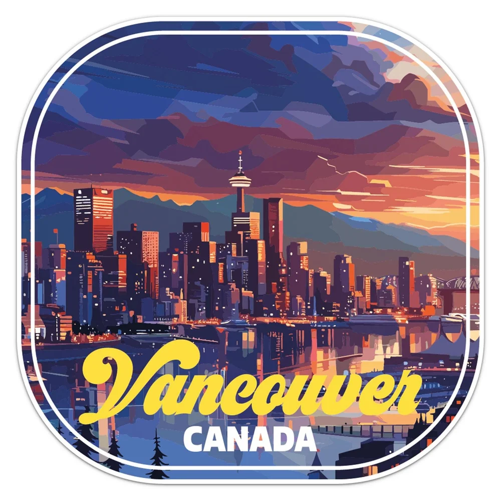 Sunset Canada Vancouver City Vinyl Car Sticker Self Adhesive Decal for Car Bumper and Travel Case Travel Theme Decor