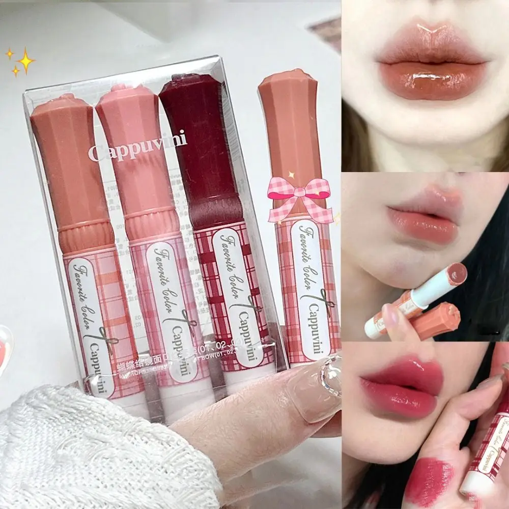 Portable Cute Bow Mirror Water Lip Gloss Moisturizing Waterproof Jelly Lipstick Long Lasting Translucent Lip Glaze Lip Makeup