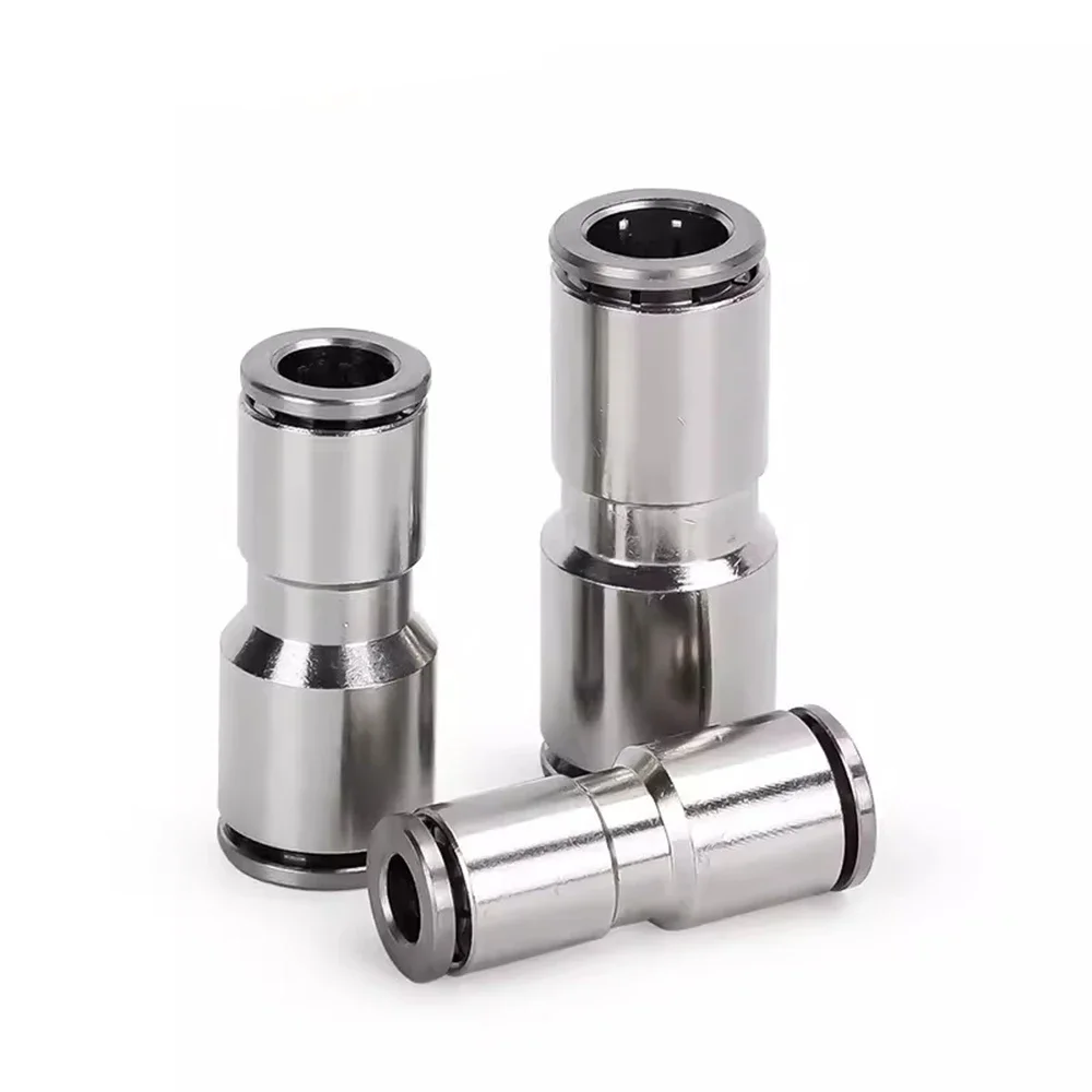 PU PG Pneumatic Quick Connector Straight through Variable Diameter All Copper Nickel Plated Gas Pipe Fitting for 6mm to 16mm Pip