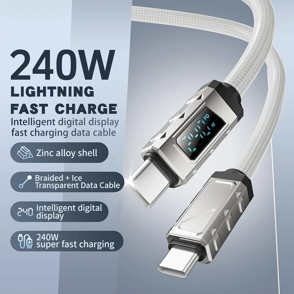 240W Digital Display USB-C To Type-C Super Fast Charging Cable Suitable for Laptops/ IPhone16 15 Pro Max/ Macbook /Samsung