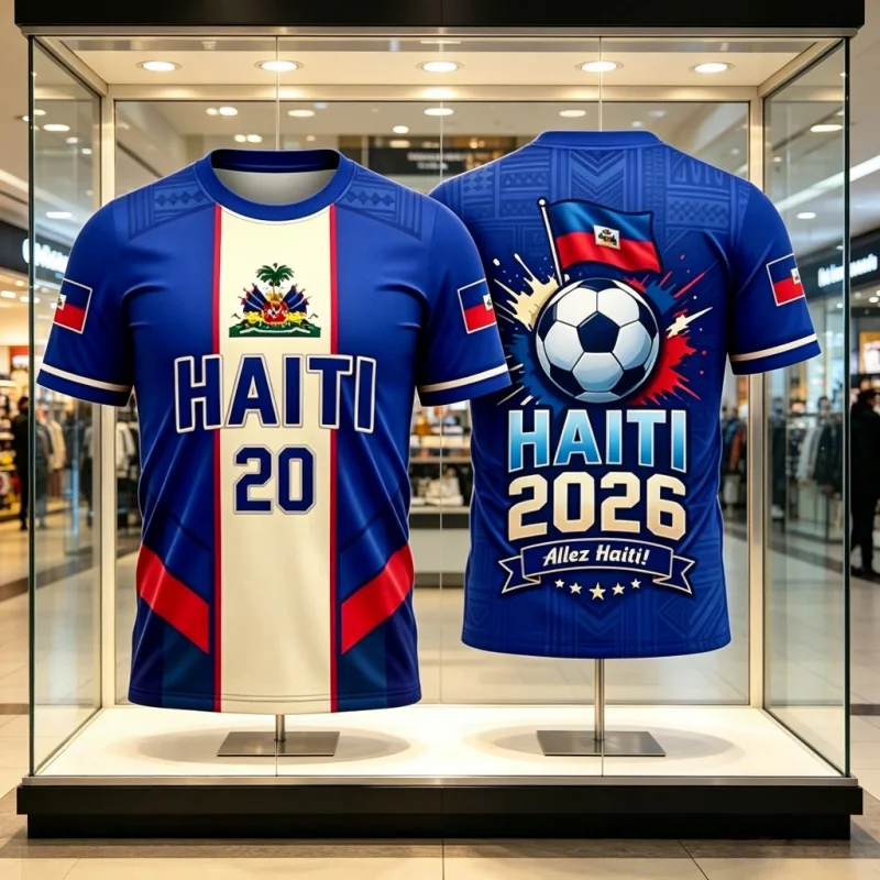 3D Printed Haiti Themed Football Shirt, Cultural Shirt, Fan Friendly Sports Game Training T-shirt, Quick Drying and Comfortable