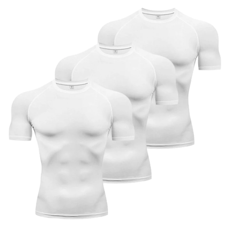 1/3 Pack Mens Compression Clothing Summer Tights T Shirt Quick Dry Sportswear Running T-shirts Sports Tops Tee Gym Workout Shirt