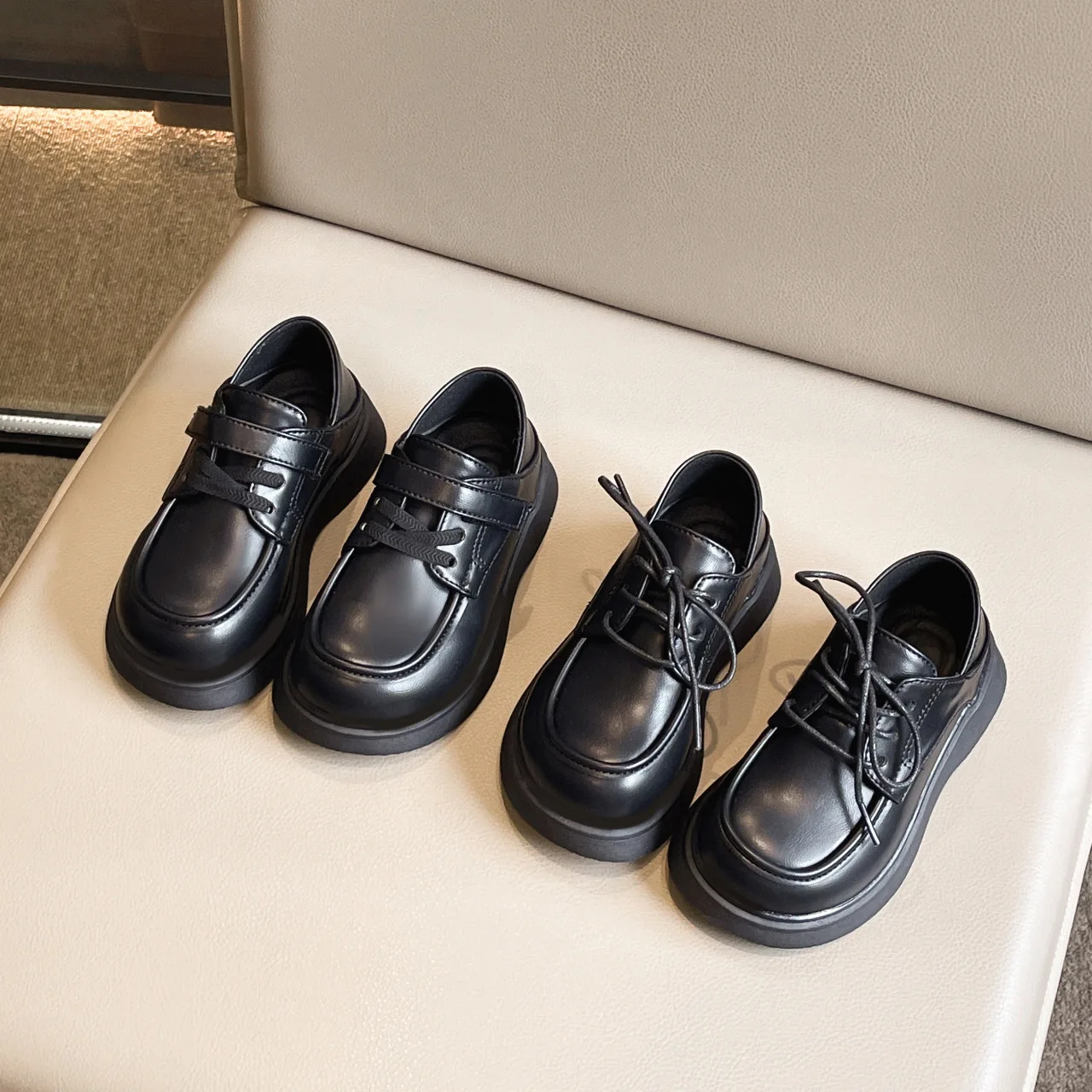 Kids'Casual Shoes Solid Color PU Leather Fashion Autumn Shoes For Children Anti-slip Breathable Black Designer Shoes Size 26-37