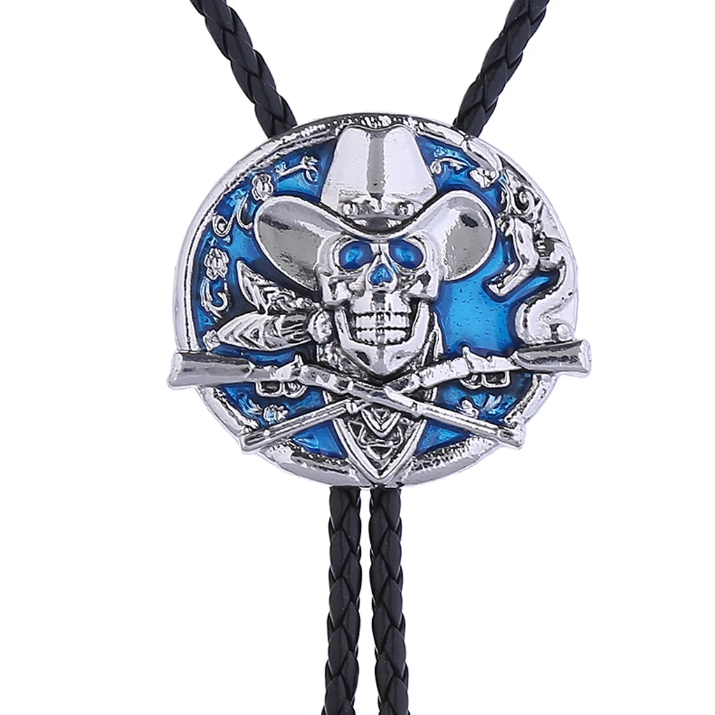 Western Cowboy double gun hat Skull Bolo tie