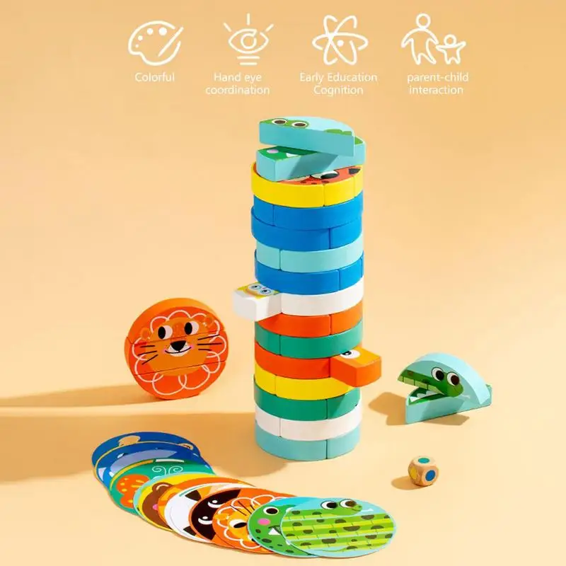 

Cute Animal Shape Wooden Stacking Blocks Classic Balance Brain Tumbling Tower Game Montessori Intelligence Educational Toys Gift