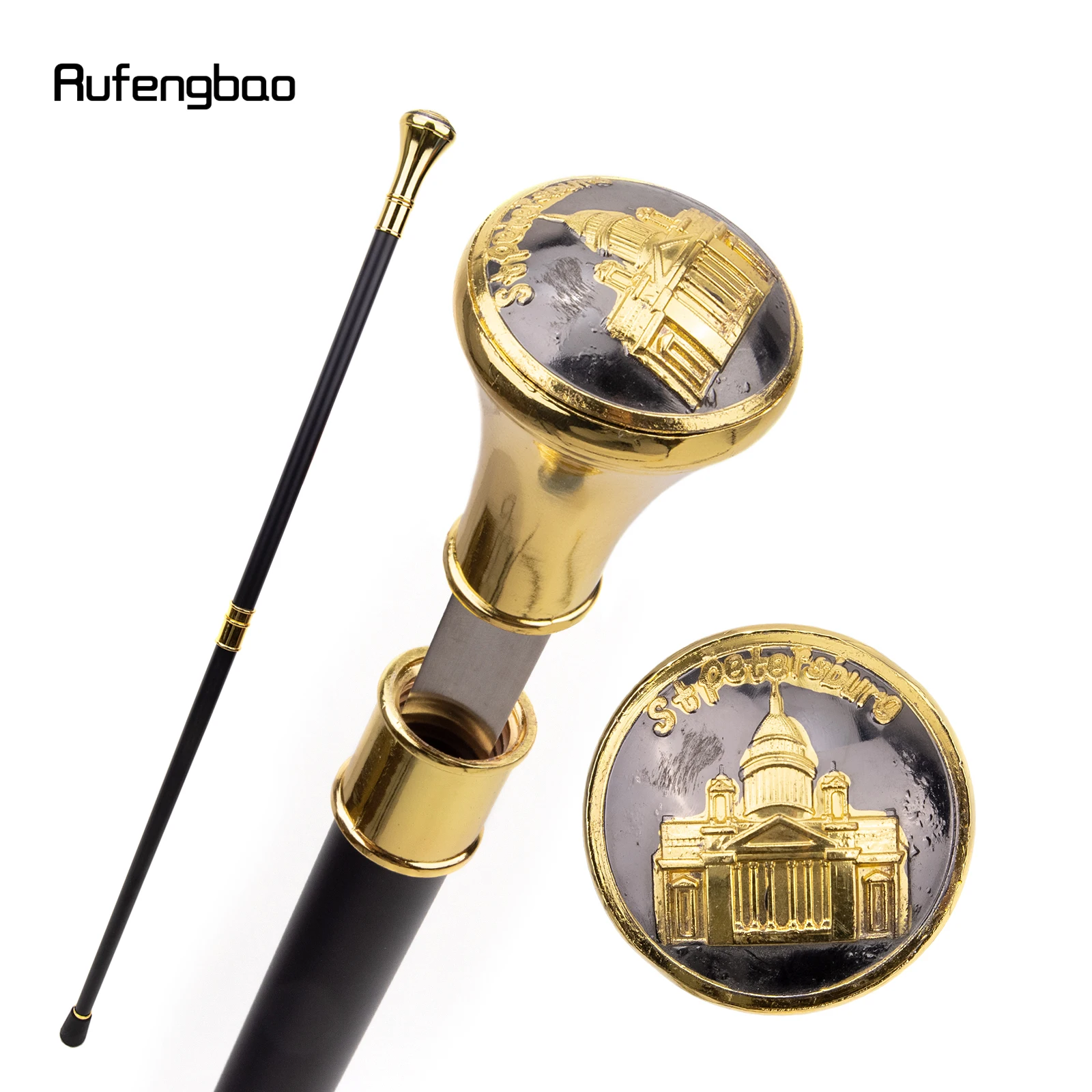 

Golden Stpetersburg Cathedral Gate Totem Relief Walking Stick with Hidden Plate Self Defense Fashion Cane Cosplay Crosier 93cm