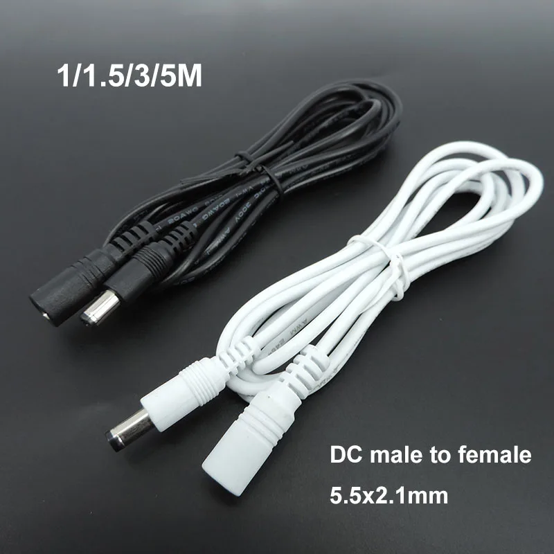 10x 1/1.5/5m white black DC Power supply Male to female connector Cable Extension Cord Adapter Plug 20 22awg 5.5x2.1mm for strip