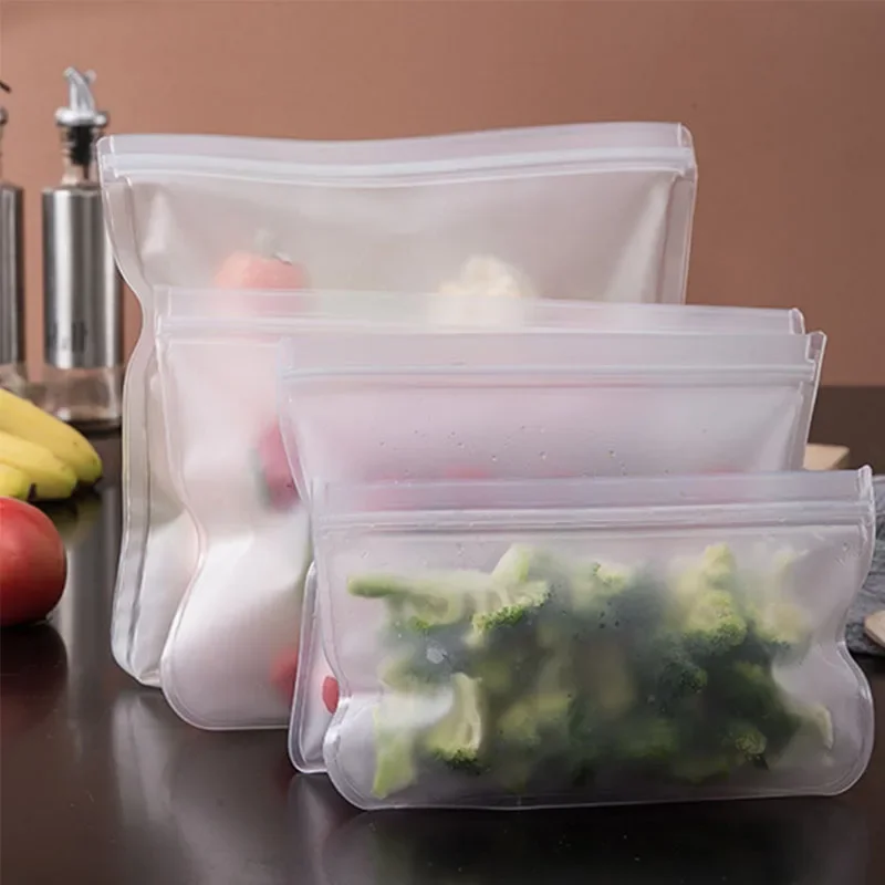 Bolsa de conservación de alimentos reutilizable multifuncional, bolsa de almacenamiento sellada de frutas y verduras EVA, 4 Uds.