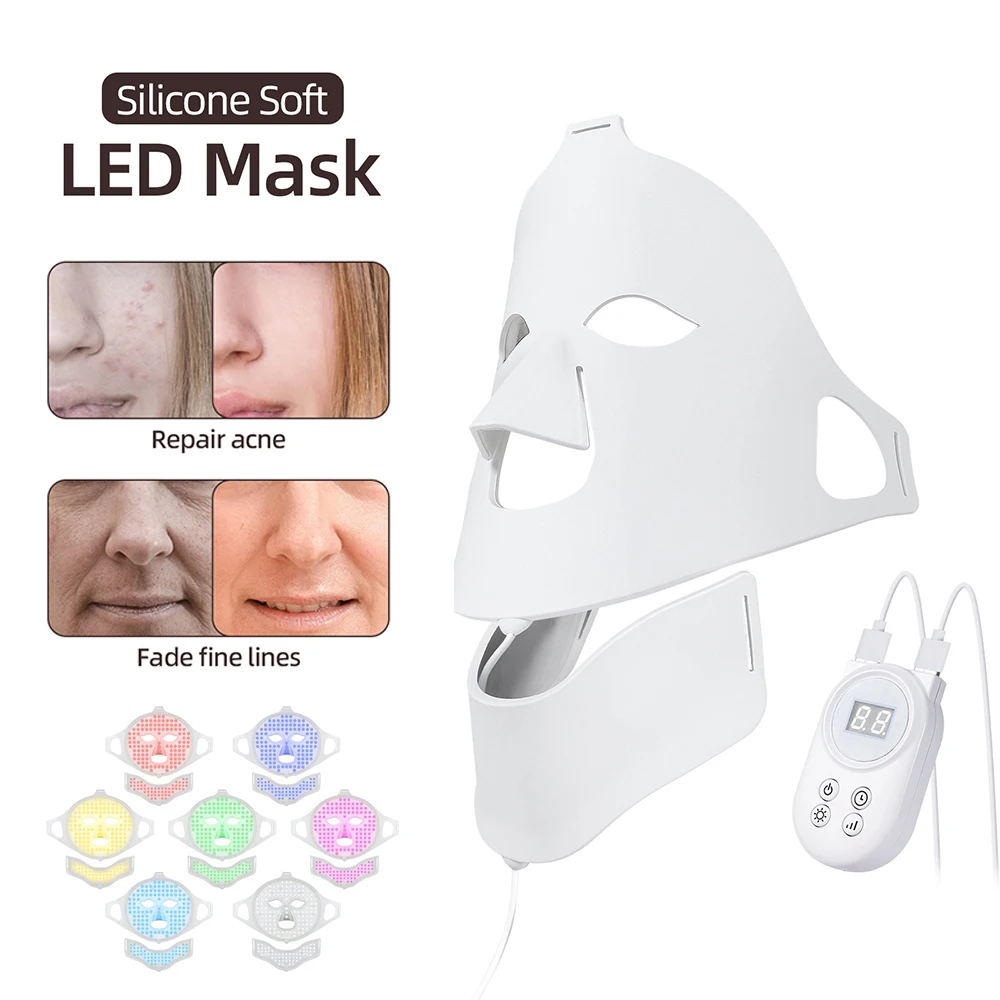 Maschera Facciale in Silicone Flessibile per Bellezza, Maschera LED per Viso e Collo con Fotoni, Luce Rossa e Infrarossi per la Cura e la Riparazione della Pelle, Uso Senza Fili