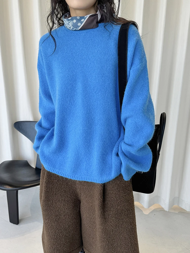 FANAN Koreaanse stijl breien trui voor vrouwen ronde hals lange mouw kantoor dame warme tops minimalisme 2025, winter nieuw