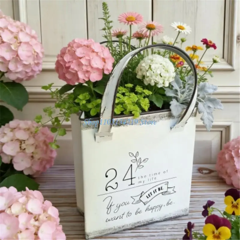 N5KC Decorative Wall Mounted Planter Flower Basket With Carrying Handle for Garden