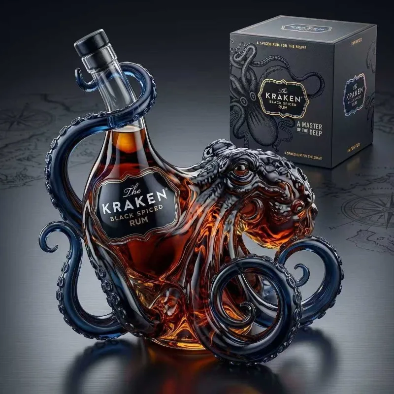 Glass Bottle Sea Monster Octopus Rum Wine Bottle Decoration Bar Wine Enthusiasts Art Collection Decoration Decanter Wine
