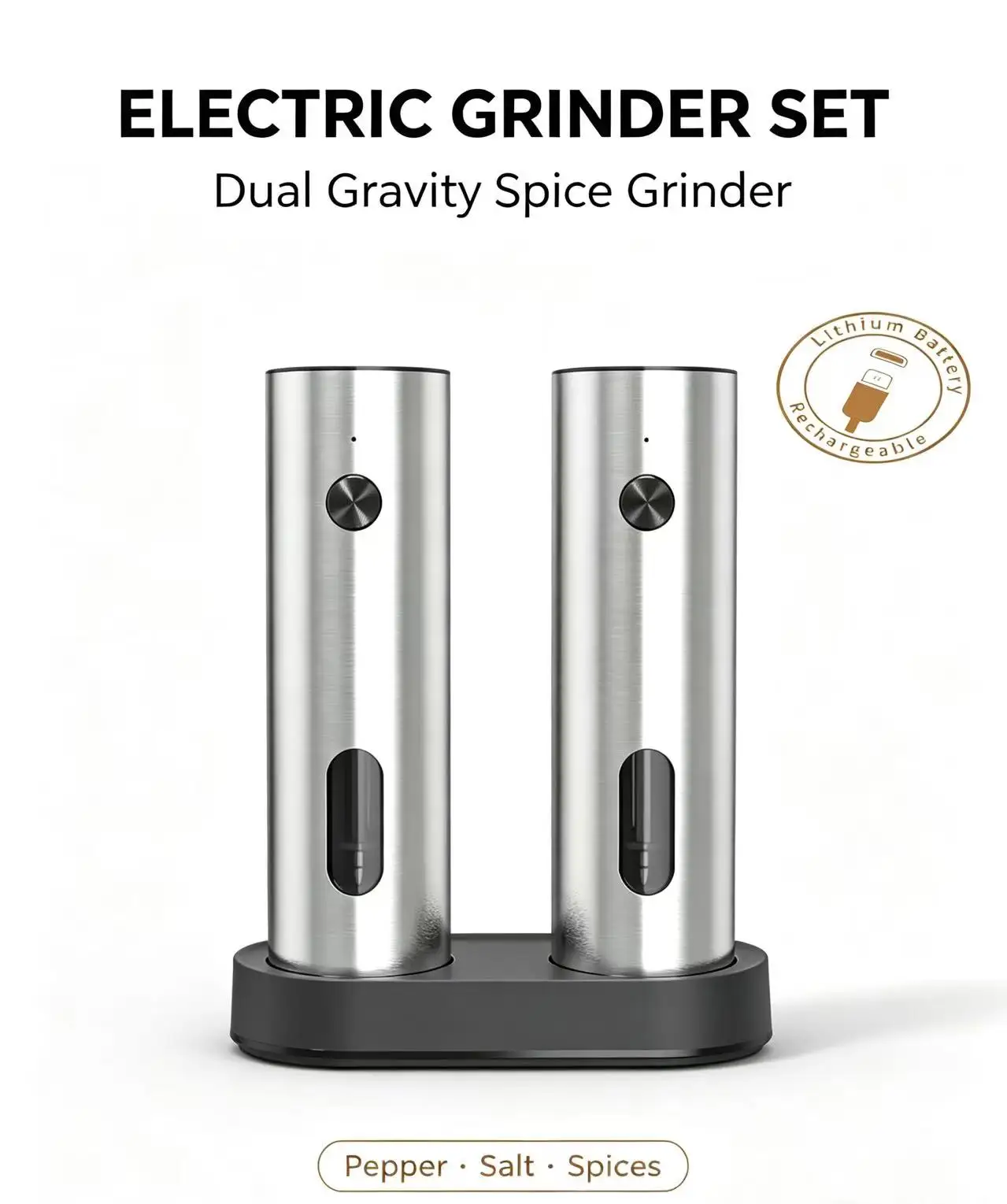 Base Charging Button Electric Grinder - Kitchen Home Appliance for Spices Coffee