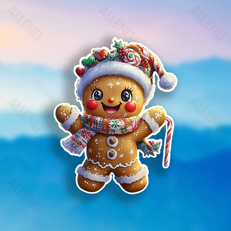 2D Flat Stier, 1/2/4-Pack Gingerbread Man Winter Decorative Candy Cane Decals - Matte Vinyl Self-Adhesive Bumper Stickers,