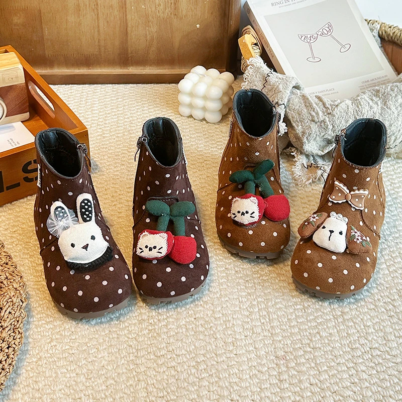 Cute Girls Boots Warm Toddler Shoes Autumn Winter Plush Sneaker Side Zipper Soft Sole Walking Ankle Boots for Baby Girls
