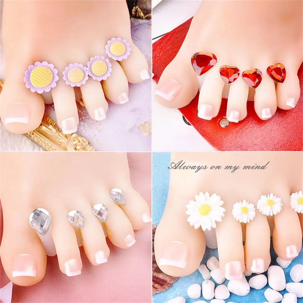8 Pcs Comfortable Crystal Diamond Waterdrop Toe Silicone Separator Pedicure Tool Flower