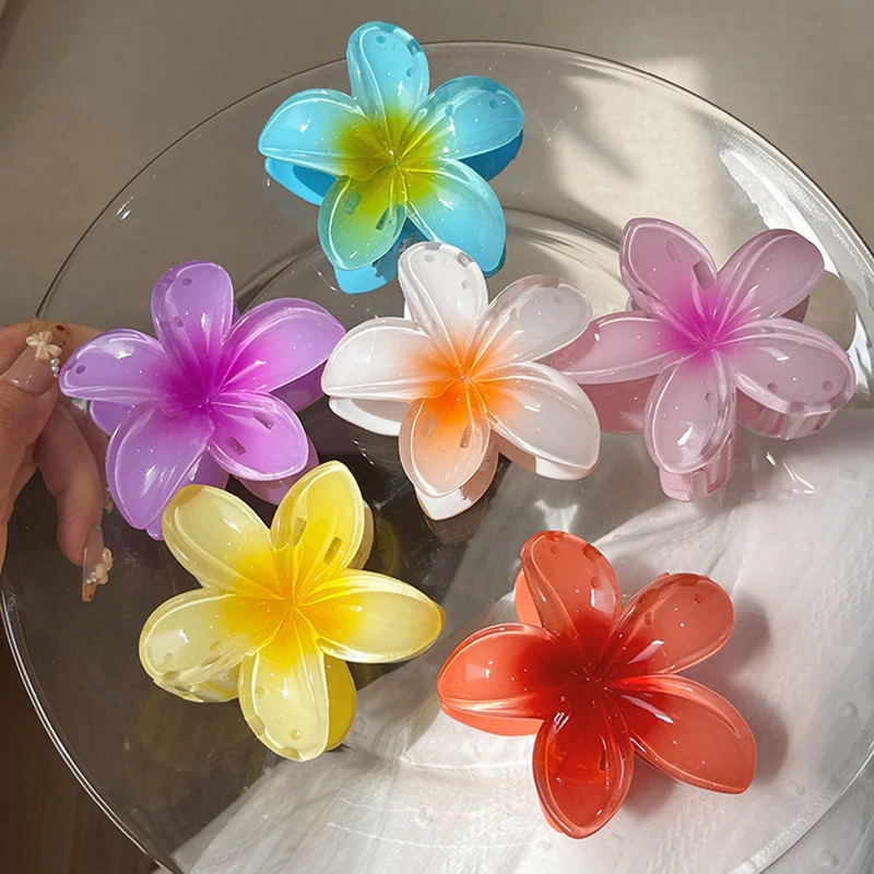 Six colors Gradient Flower Hair Accessories Set Beach Style Hairpins Flower Claw Clips Summer Flower Hairpins Hawaiian Style