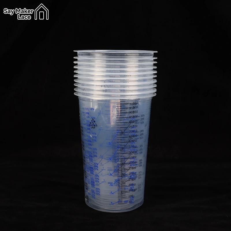 10PCS Disposable Measuring Cups 1000ml Clear Graduated Plastic Paint Mixing Cups DIY Accessories