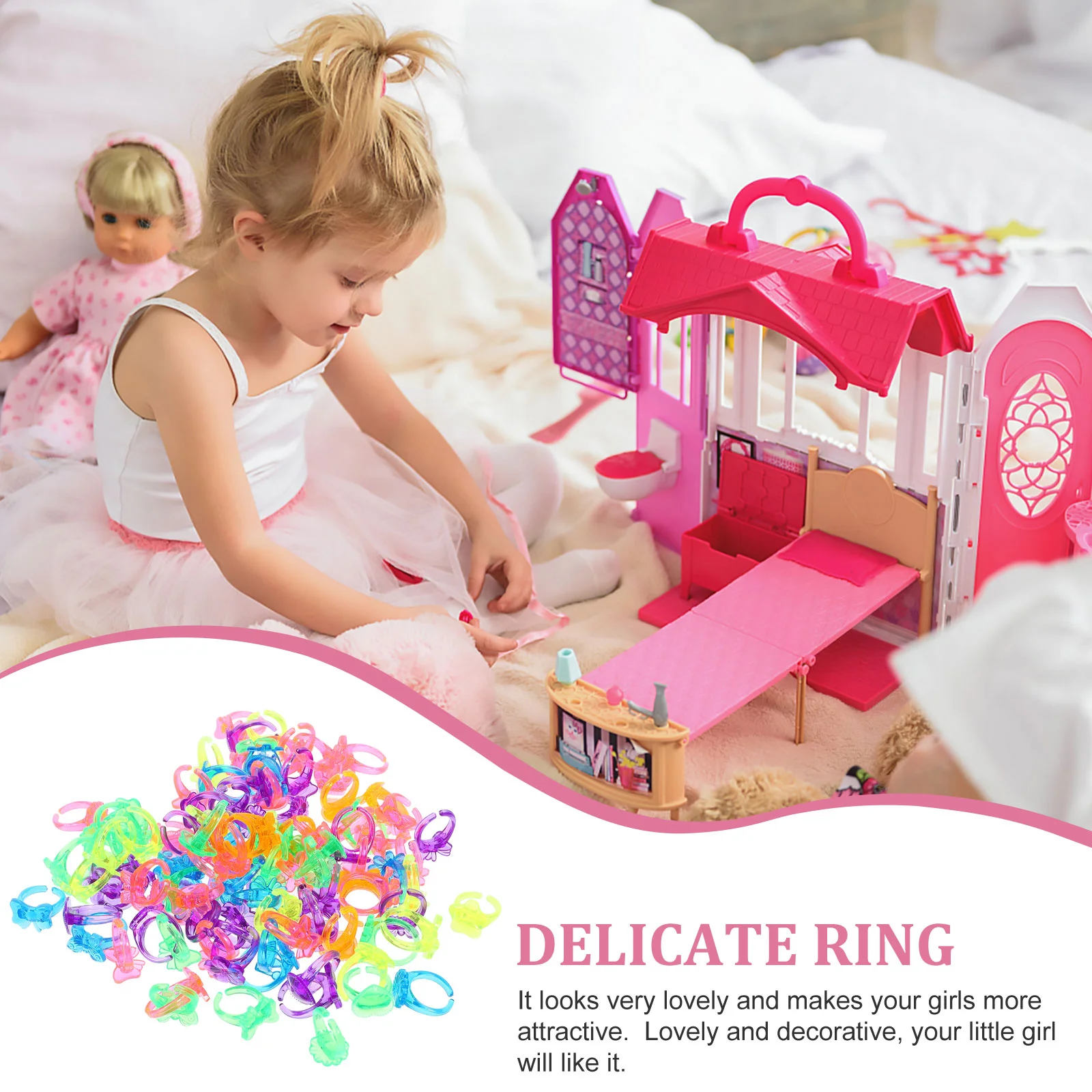 100Pcs Little Girl Jewel Rings Girl Pretend Play Toy Rings Dress Up Rings Party Favor Rings rings for girls