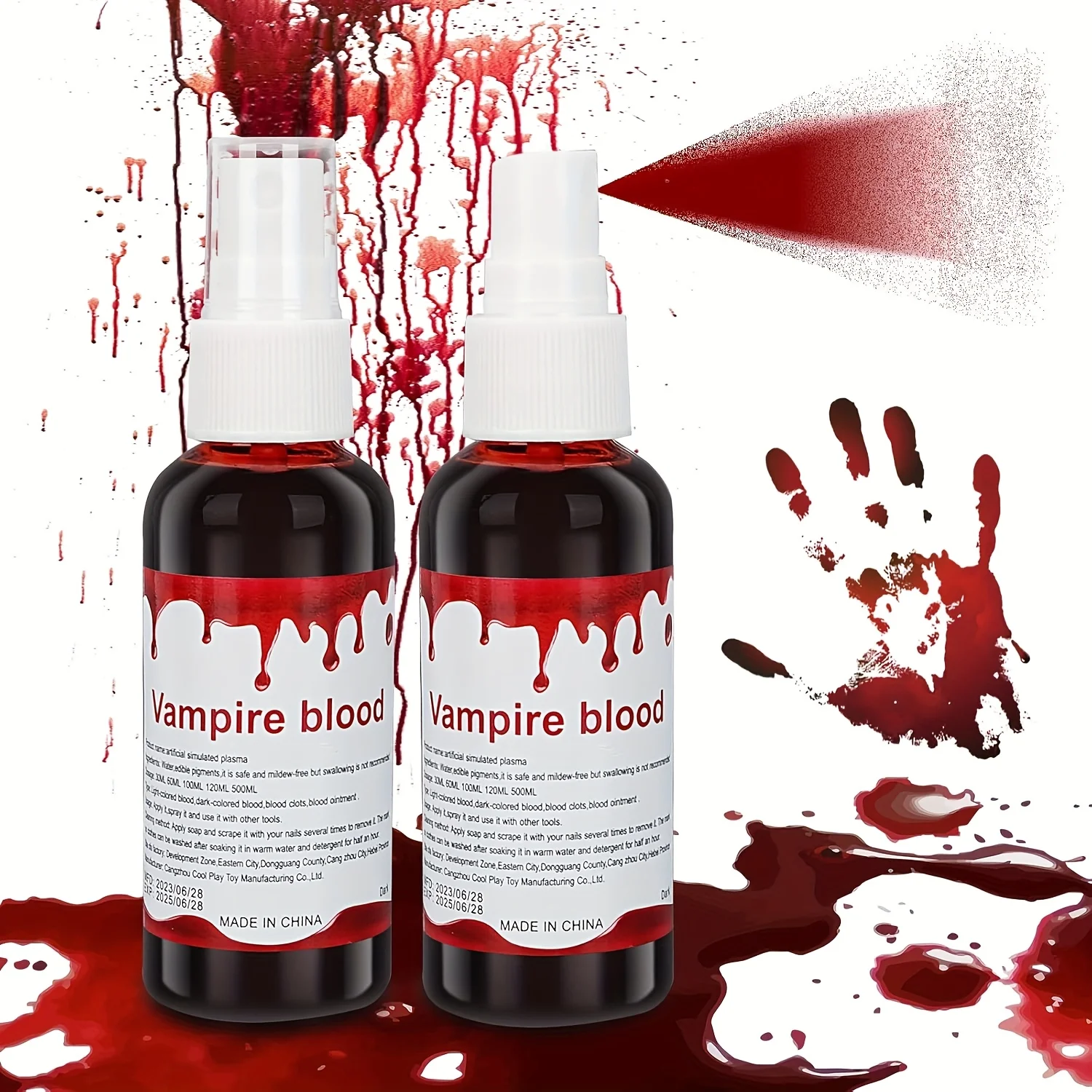 2-Pack Washable Fake Blood Spray - Quick-Dry Non-Toxic Vampire Blood, Easy to Clean Costume Makeup for Halloween, Zombie,Vampire