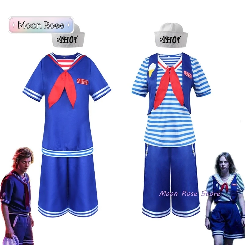 Stranger Things Season 4 Cosplay Costume Robin Steve Harrington Scoops Ahoy Adult Halloween Suit Sailor Uniform disfraz hombre