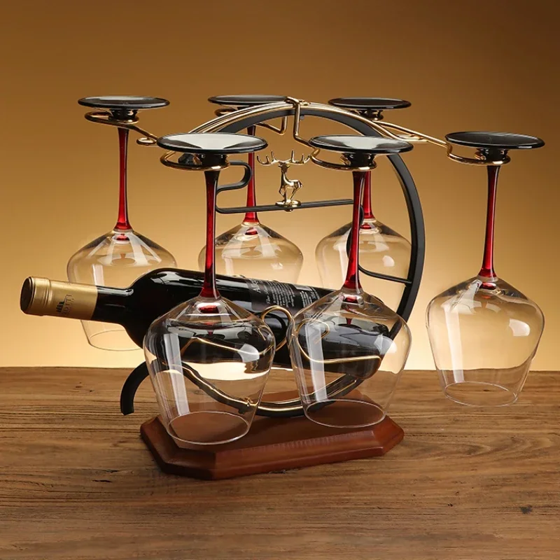 

Light Luxury Wine Glass Holder Creative Solid Wood Goblet and Wine Bottle Display Elegant Home Wine Rack