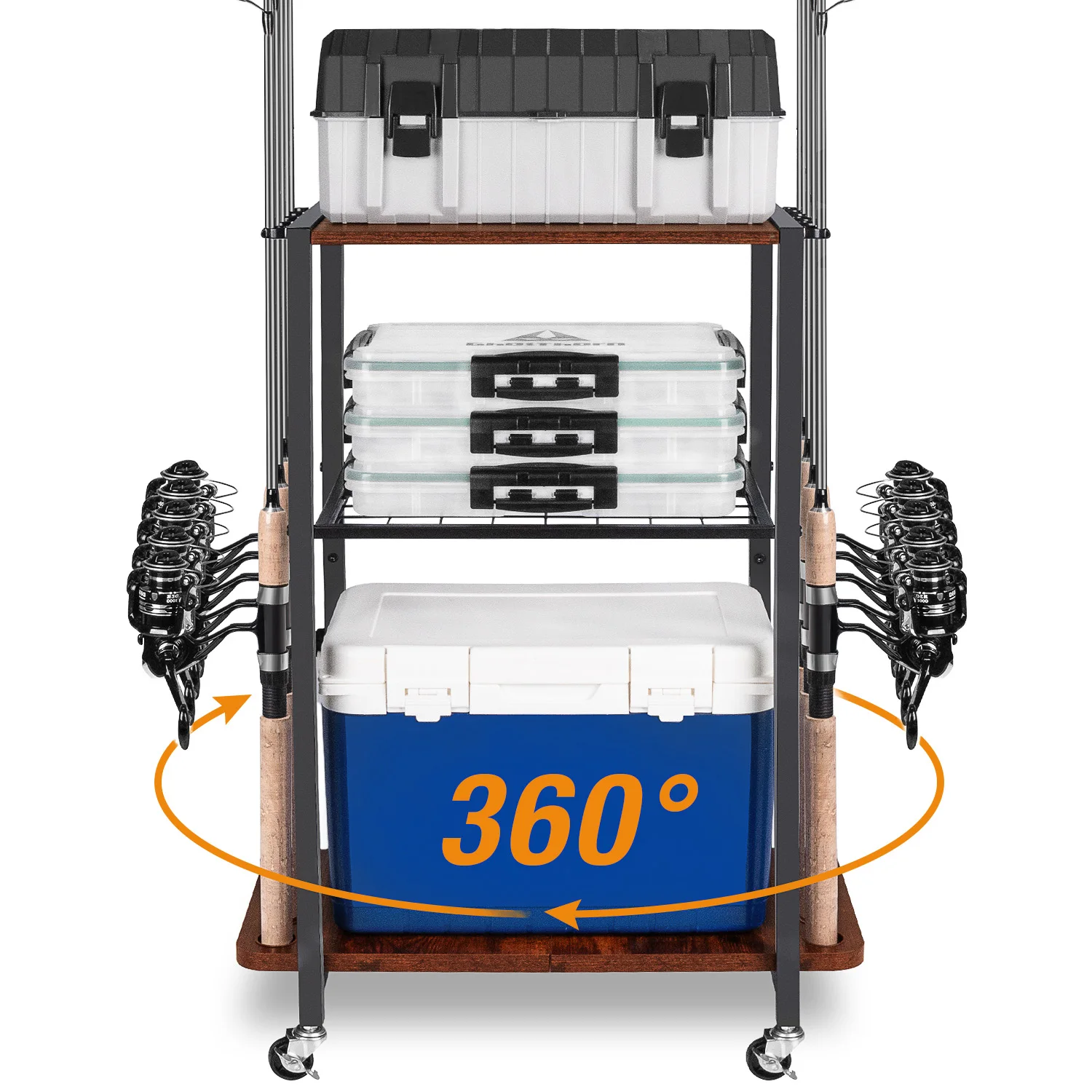 

Держатели удочек для гаража, рыболовных снастей и снастей, вращающаяся тележка для хранения снастей, стойка для удочек, вмещает до 10 удочек